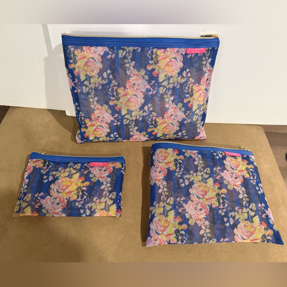 ISAAC MIZRAHI Mesh Cosmetic Bags - Set  of 3